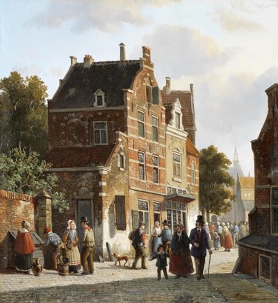 Figuren in einer belebten Straße von Adrianus Eversen